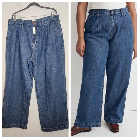 NWT Madewell Baggy Straight Pleated Wide-Leg Jean women's size 33 (16) - Picture 1 of 16